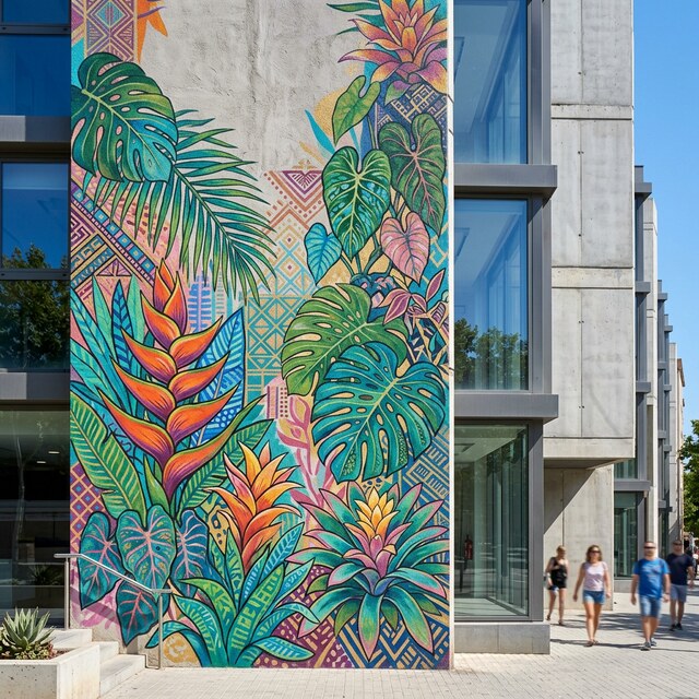 Artystyczne murale Słupsk - ściana z tropikalnym motywem